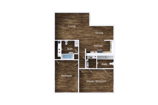 the floor plan for a two bedroom apartment at The Casa Grande Apartments